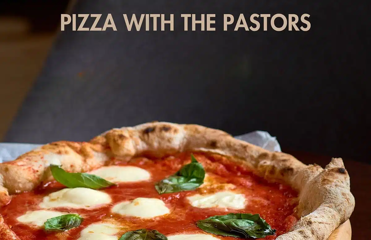 Pizza with the pastors banner