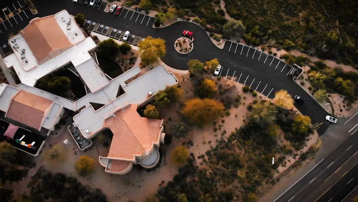 Aerial view of the DFLC parking lot