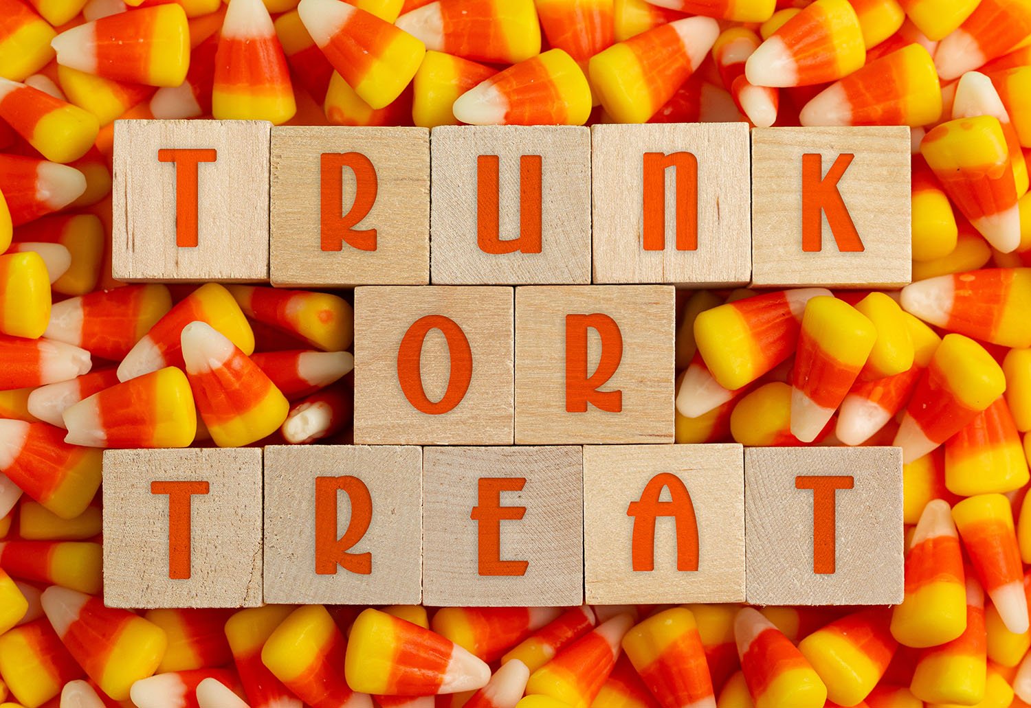 Trunk or Treat sign with a Background of Classic Candy Corn